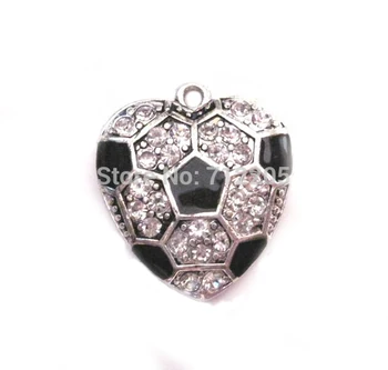Antikvariniai sidabro-cinko dygliuotos su putojančio kristalai Futbolo Kristalų Širdies Pakabukas