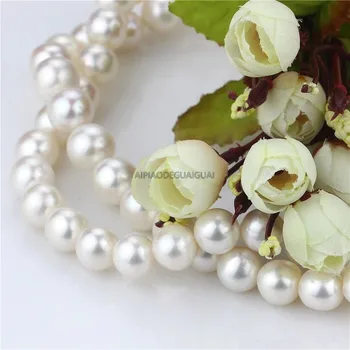 APDGG Originali Gamtos 12mm didelis dažniausiai apvalios baltos perlų sruogos prarasti karoliukai moterų lady papuošalai 