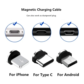 Apvalus Magnetinis Kabelio kištuko Tipas C Micro USB C 8 pin Kištukai Greito Įkrovimo Adapteris, Skirtas VISŲ Telefono 