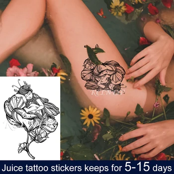 Atsparus vandeniui Laikinai Sulčių Rašalo Tattoo Lipdukas Graži Mergina Gėlių Fairy Wings Vaisių Gelis, Ilgalaikis Netikrą Tatto Meno Vyrams, Moterims