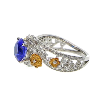 Auksas, sidabras mėlynos spalvos akcentas akmens pavasario dizainas daisy gėlių CZ puošnus vestuvinis žiedas