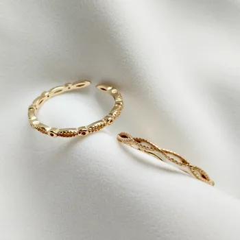 Aukso Spalvos Vestuviniai Žiedai 925 Sterlingas Sidabro Žiedai Moterims Graverio Tuščiaviduriai Moterų Žiedas Paprastas Plonas Reguliuojamas Žiedas Papuošalai