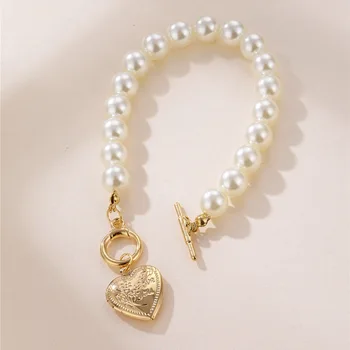 Aukso Spalvos Širdies apranga Pakabukas Karoliai Moterų, Mergaičių, Perlų Choker Karoliai Moterų Mados Juvelyrikos Naują Atvykimo