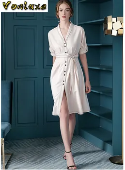 Aukštos Kokybės Suknelė Moterims Kilimo Ir Tūpimo Tako Dizaineris Elegantiškas Atsitiktinis Atostogų Office Lady Darbas Oficialus Midi Derliaus Suknelės Moterų Apdaras