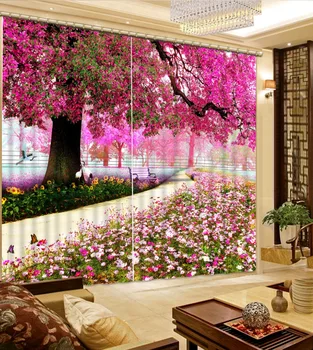 Aukštos kokybės užsakymą 3d užuolaidų audinys rožinės spalvos medžio užuolaidos šiuolaikinio gyvenimo kambario užuolaidos