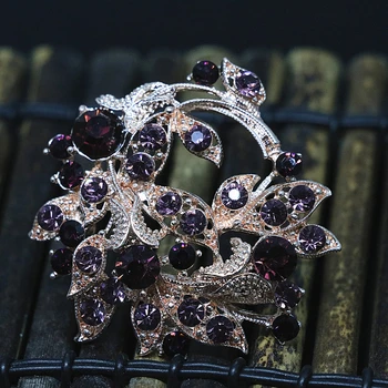 Aukščiausios kokybės, unikalaus dizaino, kalnų krištolas kristalų povas mielas sages moterims naujos mados rose aukso spalvos aksesuarai 46mm B1436