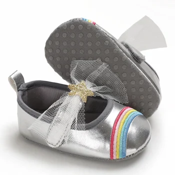 Baby Girl batų gražių Nėrinių Bowknot Vaivorykštė Odinis 3 spalvos Batai Anti-Slip Sportbačiai Minkštas Vienintelis vaikiška avalynė