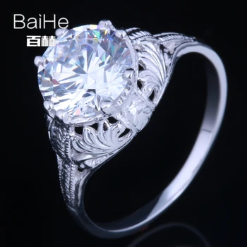 BAIHE Kietas 14 KARATŲ Balto Aukso 3.49 CT AAA Rūšiuojami Kubinių Zirconia žiedas Moterims žmogus Žiedas Madinga Fine Jewelry CZ Derliaus Žiedas