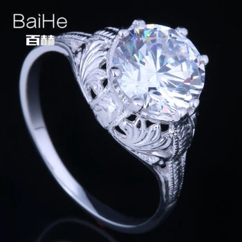 BAIHE Kietas 14 KARATŲ Balto Aukso 3.49 CT AAA Rūšiuojami Kubinių Zirconia žiedas Moterims žmogus Žiedas Madinga Fine Jewelry CZ Derliaus Žiedas