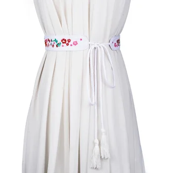 Balta Juosmens Korsetas-Diržas Susieta Moterims Gėlių Spausdinti Vintage Retro Lieknėjimo Office Ponios Diržai Suknelės, Drabužių Juosmens Juostos