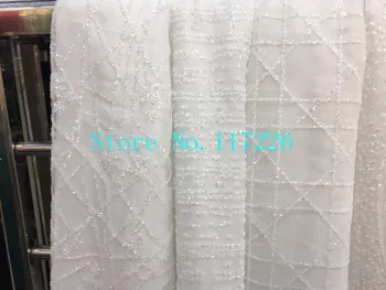 Baltos spalvų specialios 7 dizainas vestuvių nėrinių audinys, tiulio, nėrinių audinys JRB-121747-7 su klijuojami blizgučiai