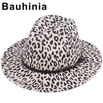 Bauhinia nauja karšto vilnonių leopardas spausdinti butas briauna plati kraštų didelis kraštų skrybėlę pora skrybėlę džiazo top hat