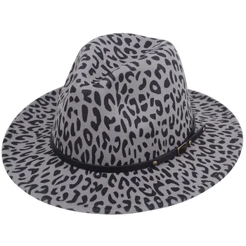 Bauhinia nauja karšto vilnonių leopardas spausdinti butas briauna plati kraštų didelis kraštų skrybėlę pora skrybėlę džiazo top hat