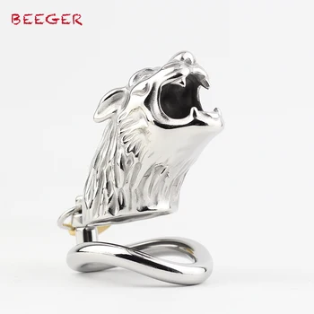 BEEGER Tigro galva modeliavimo Vyrų Skaistybės Prietaisų Diržo Nerūdijančio Plieno Varpos Užraktas Tvirtinimo Gaidys Narve Sekso žaisliukai Vyrams