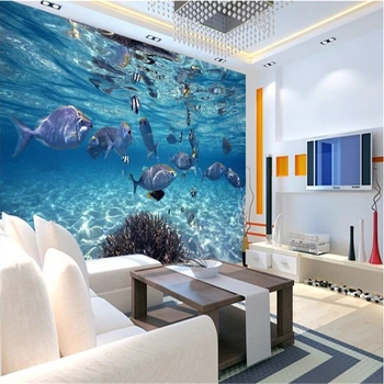 Beibehang tapetai, 3D stereoskopinis povandeninį pasaulį, jūrų žuvų, gyvenančių vaikų kambarys, TV foną, 3d foto sienų tapetai