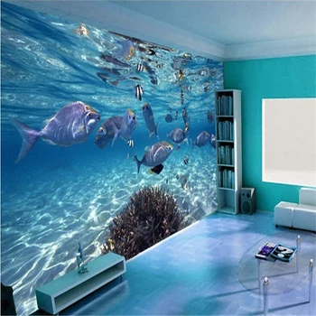 Beibehang tapetai, 3D stereoskopinis povandeninį pasaulį, jūrų žuvų, gyvenančių vaikų kambarys, TV foną, 3d foto sienų tapetai