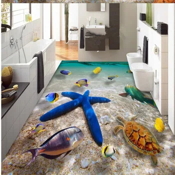 Beibehang Užsakymą 3D grindys trimatį povandeninį pasaulį žvaigždė jūros vandens, dažymo tapetai, 3D grindų plytelės lygiosios