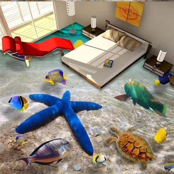 Beibehang Užsakymą 3D grindys trimatį povandeninį pasaulį žvaigždė jūros vandens, dažymo tapetai, 3D grindų plytelės lygiosios