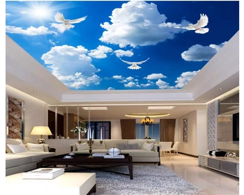Beibehang Šiuolaikinės mados trimatis sienos popieriaus gražus mėlynas dangus ir balti debesys lubų freskos fone 3d tapetai
