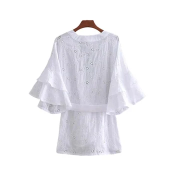 Bella Filosofija moterų kryžiaus V kaklo balta wrap palaidinė peteliškę varčias tuščiaviduriai iš blyksnius rankovėmis marškinėliai ponios atsitiktinis viršūnes blusas