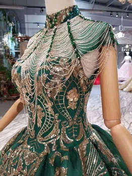 BGW Prabanga Žalia Vakaro Suknelės Ponios Aukšto Kaklo Bžūp Rankovėmis Kristalų Šalis Suknelė Su Auksiniais Nėriniais Dubai Stilius Realios Nuotraukos