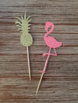 Blizgučiai Ananasų ir Flamingo Cupcake Rėžtuvės gimtadienio atogrąžų Vestuvių Nuotakos Dušas Dalyvavimo Šalies maisto susitvarko
