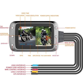 Brūkšnys Kamera, Priekinis ir Galinis Objektyvo Dashcam Full HD 1080p su Motociklo GPS Vairavimo Diktofonas DVR Motociklo Kamerą