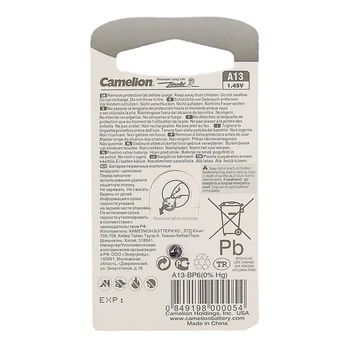 Camelion cinko baterijos, A13 (PR48) - 6BL, klausos, 1.45 V, lizdinė plokštelė, 6 Vnt. 3781584