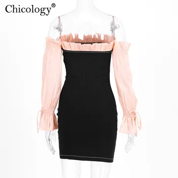 Chicology moterų off pečių mini suknelė kratinys nėrinių ilgomis rankovėmis 2019 m. rudenį, žiemą atsitiktinis seksualus, elegantiškas šalis lady drabužiai