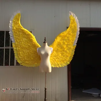 COS Kostiumas Suaugusiųjų Graži didelė geltona plunksna angelas sparnų Rodo fotografavimo rekvizitai Mados aksesuarų, rankų darbo Gryno