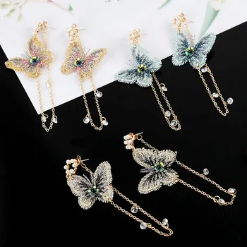 Crystal Butterfly Lašas Auskarai Moterų korėjos Stiliaus Elegantiškas Ilgas 925 Silver Needle Derliaus Pareiškimą Ilgai Kutas Papuošalai, Dovanos