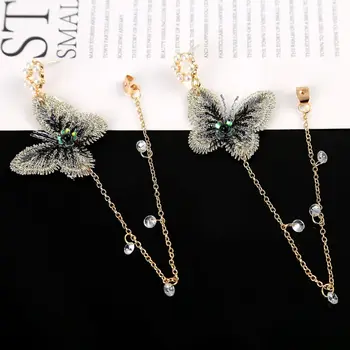 Crystal Butterfly Lašas Auskarai Moterų korėjos Stiliaus Elegantiškas Ilgas 925 Silver Needle Derliaus Pareiškimą Ilgai Kutas Papuošalai, Dovanos