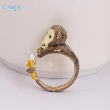 CSxjd Išskirtinį Emalio glazūra Cute little monkey žiedas Aukštos kokybės mados Žiedas