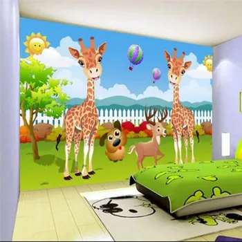 Custom 3D Foto Tapetai Kūrybos Animacinių filmų Elnias Tapetai Vaikų Miegamasis Foną Medžio Žirafa Tapetai, Freskos