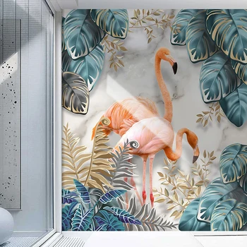 Custom 3D Tapetai, Freskos Europos Stiliaus Tropinių Augalų Lapų Flamingo Sienų Tapyba Kambarį Miegamojo Įėjimo Namų Puošybai