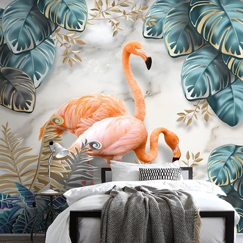 Custom 3D Tapetai, Freskos Europos Stiliaus Tropinių Augalų Lapų Flamingo Sienų Tapyba Kambarį Miegamojo Įėjimo Namų Puošybai