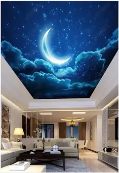 Custom foto tapetai, 3d lubų tapetai Nakties danguje, mėnulio, žvaigždėtas dangus, gyvenamasis kambarys, miegamasis zenith freskos sienos popieriaus namų dekoro