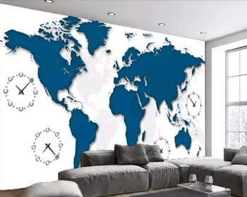 Custom sienų tapetai, 3D minimalistinio laikas, žemėlapis, laikrodis fone, sienų apdaila dažymas
