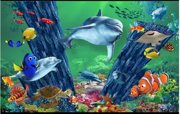 Custom tapetai sienos 3 d freskomis tapetai, 3d rykliai, delfinai povandeninį pasaulį, vaikų kambarys, vaikų kambarys freskos sienos dokumentai