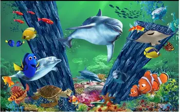 Custom tapetai sienos 3 d freskomis tapetai, 3d rykliai, delfinai povandeninį pasaulį, vaikų kambarys, vaikų kambarys freskos sienos dokumentai