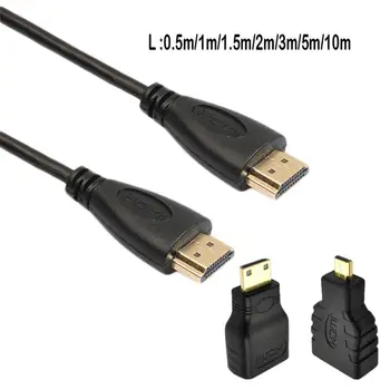 Didelės Spartos HDMI į HDMI Male Kabelio 0,5 m/1,5 m + Micro HDMI Adapteris+ Mini HDMI Adapteris, skirtas HDMI skaitmeninis fotoaparatas tablet pc