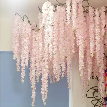 Didmeninė Cherry Blossom netikrą Vynuogynų Sakura Dirbtinės gėlės partijų Vestuvių lubų apdaila sienos Kabo rotango 90cm