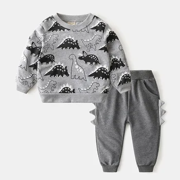 Dinozaurai, Komplektai, Vaikiška berniukų drabužiai nustatyti ilgomis rankovėmis Megztiniai + Kelnės Rudenį, Žiemą Vaikai Vaikai Komplektus Drabužių Rinkiniai Berniukas
