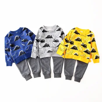 Dinozaurai, Komplektai, Vaikiška berniukų drabužiai nustatyti ilgomis rankovėmis Megztiniai + Kelnės Rudenį, Žiemą Vaikai Vaikai Komplektus Drabužių Rinkiniai Berniukas