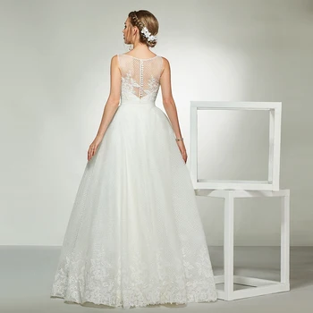 Dressv elegantiškas samtelis kaklo, rankovių appliques kamuolys suknelė vestuvių suknelė mygtuką grindų ilgis paprasta vestuvinės suknelės vestuvių suknelė
