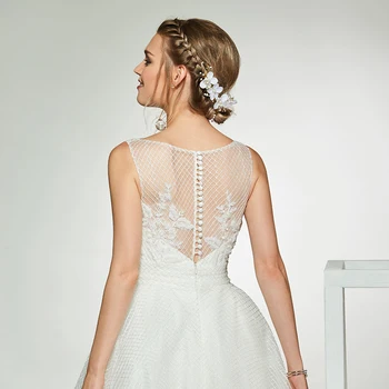 Dressv elegantiškas samtelis kaklo, rankovių appliques kamuolys suknelė vestuvių suknelė mygtuką grindų ilgis paprasta vestuvinės suknelės vestuvių suknelė
