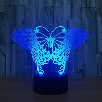 Drugelis 3D Vaizdo Iliuzija Lempos Skaidrus Akrilo Naktį Šviesos diodų (LED) Lempos Spalva Keičiasi Touch Lentelė Bulbing Žibintas 3D Deco Šviesos