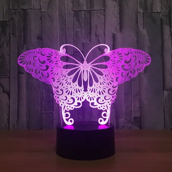 Drugelis 3D Vaizdo Iliuzija Lempos Skaidrus Akrilo Naktį Šviesos diodų (LED) Lempos Spalva Keičiasi Touch Lentelė Bulbing Žibintas 3D Deco Šviesos