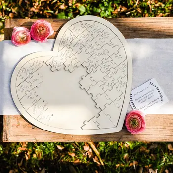 Dėlionės Medienos parašo knygą, alternatyvių širdies Originalus-vestuvių ženklas knygų, kaimiškas Kraft bendrijų 47 CM