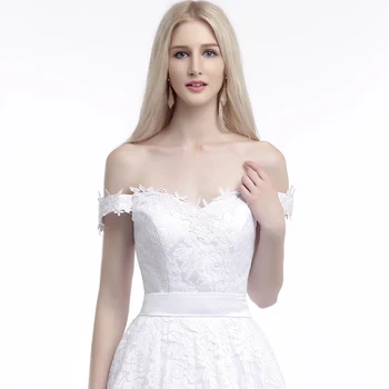 E JUE SHUNG Balta Senovinių Nėrinių Arbata Ilgis Pigūs Vestuvinės Suknelės 2018 nuo Peties Paprasta Trumpos Vestuvinės Suknelės chalatas de soiree